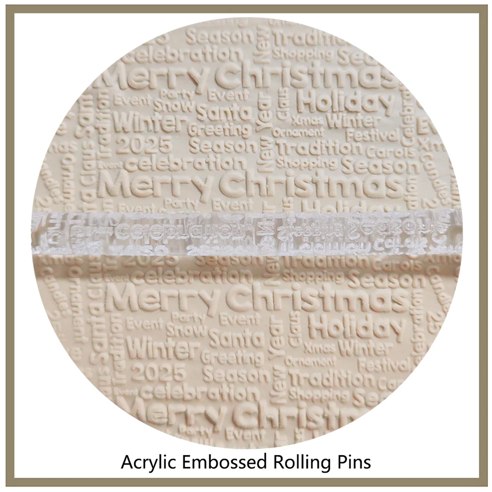 Merry Christmas Pattern Acrylic Fondant Roller  Kitchen Accessories Baking Tools For Cakes Textured Rolling Pin