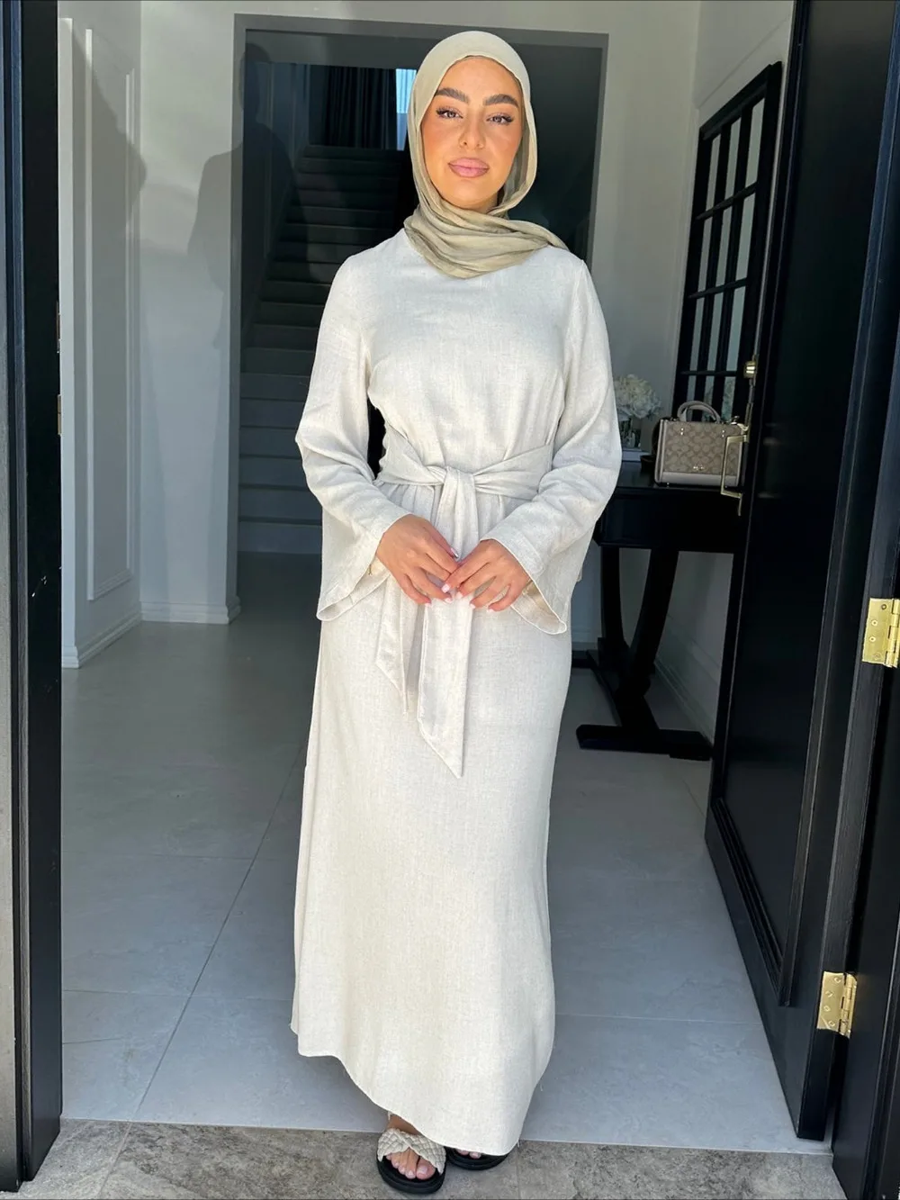 Gaun Abaya Muslim motif bunga musim semi Lebaran dengan syal wanita berlian Dubai Arab Turki Maroko Kaftan jubah gaun Islami Vestidos