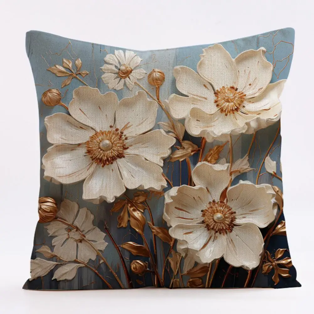 Floral Pattern Cushion Cover Elegant Floral Print Pillowcase Cushion Cover with Zipper Durable Non-fading Decorative Pillowslip