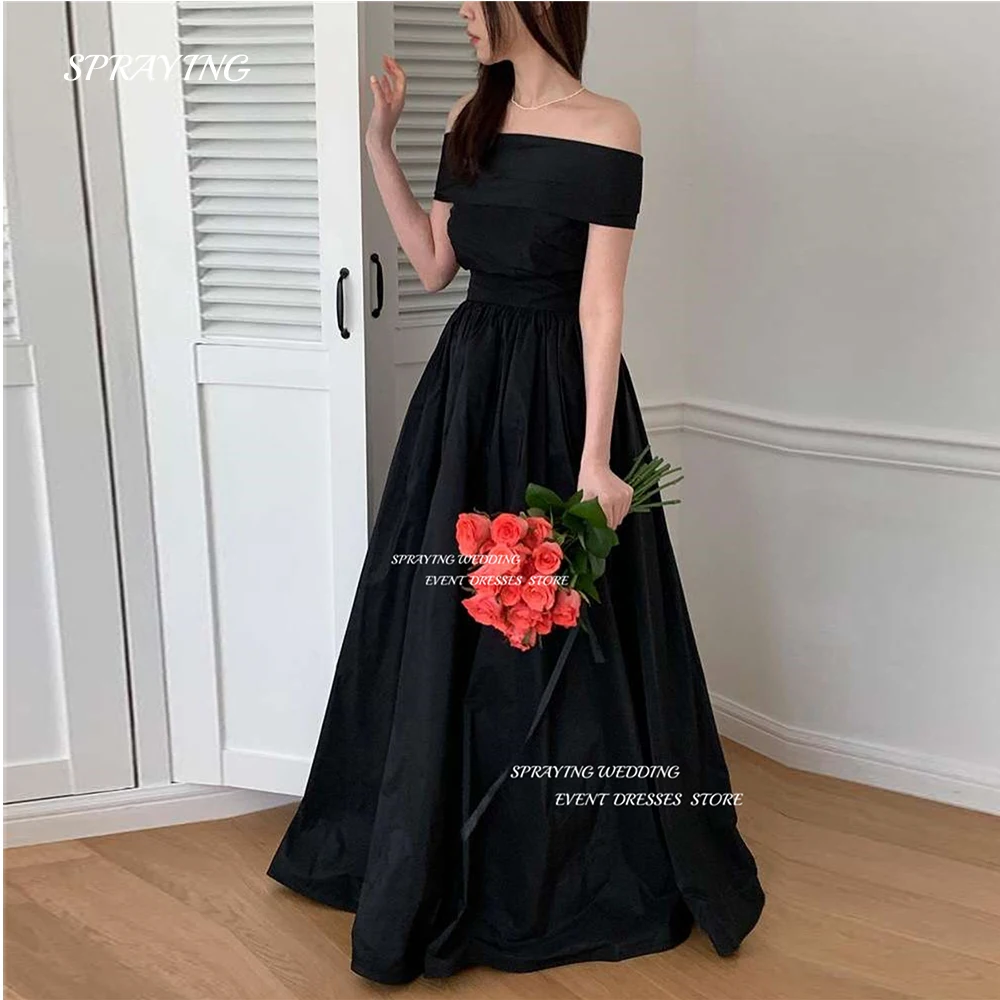 

SPRAYING Simple Off Shoulder Korea Wedding Dress Photoshoot Off the Shoulder Bridal Gowns Long Taffeta Corset Back Custom Made