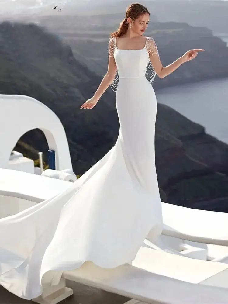 Robes de mariée à perles simples, bretelles spaghetti, boule de trompent dos nu, quelle que soit la mariée formelle de la femme, robe de soirée sur la plage, robe de mariée éducative