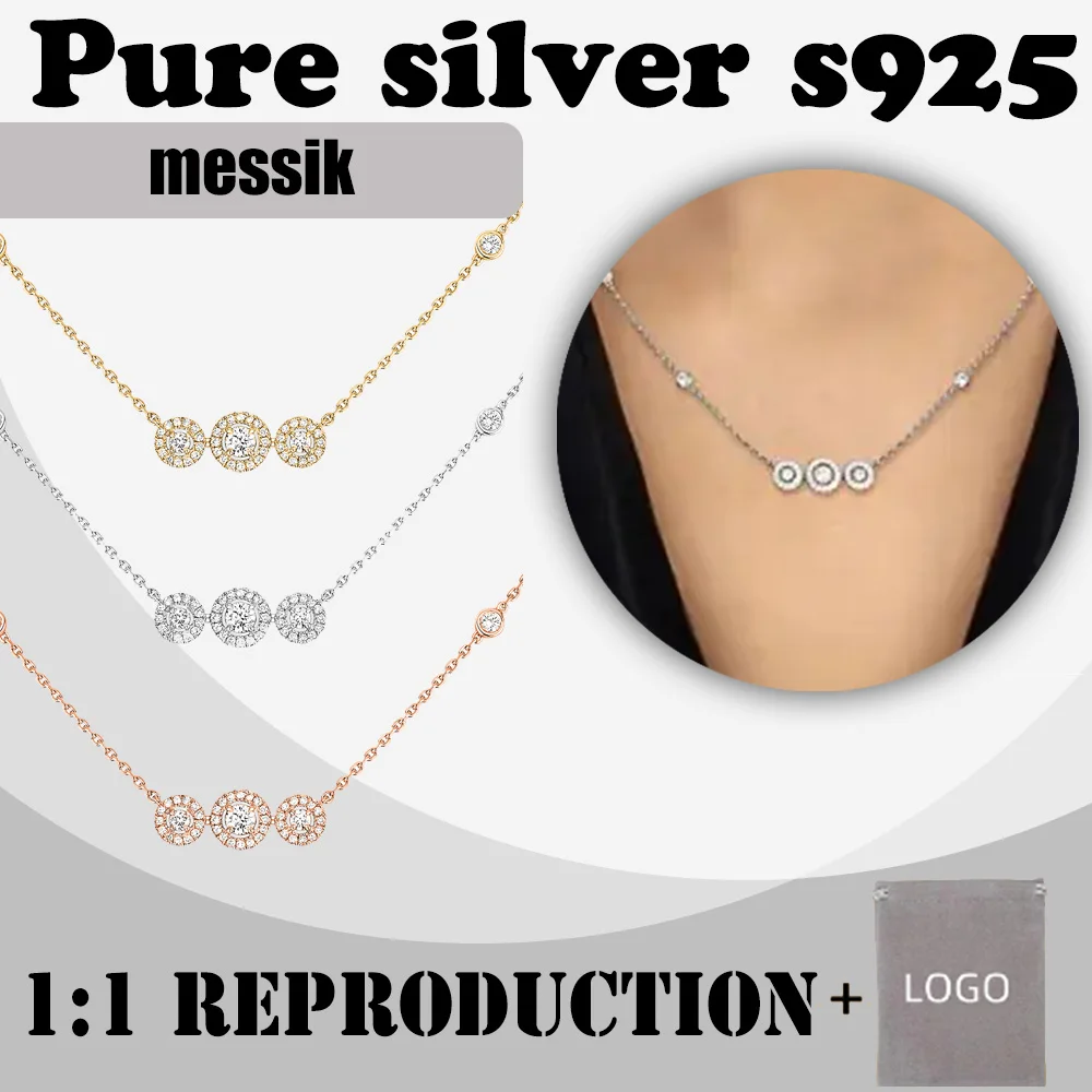 

Fashionable new sterling silver s925 luxury round diamond necklace messik style fashion versatile necklace