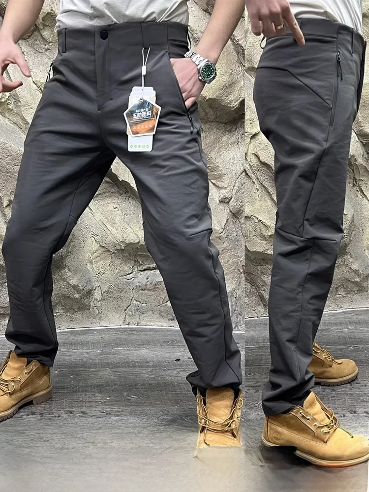 

Lightweight Thiened Warmth Men's Casual Pants Five-Proof Tech Stereo Cutting Leisure Trousers Windproof Nylon Spandex