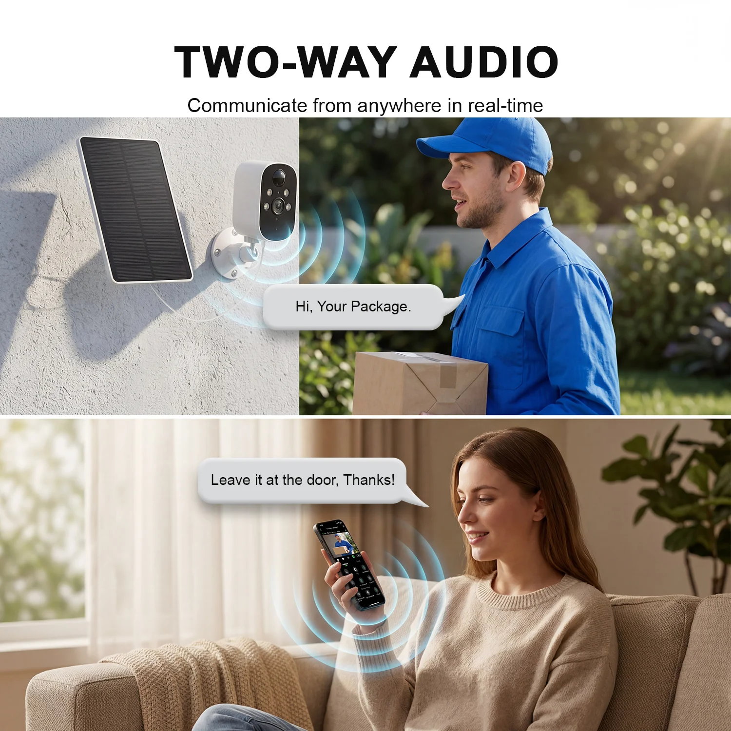 1440P HD Wireless Security Camera 2K WiFi Solar Battery Powered IP Camera IP65 Waterproof AI Motion 2-Way Audio Night Vision