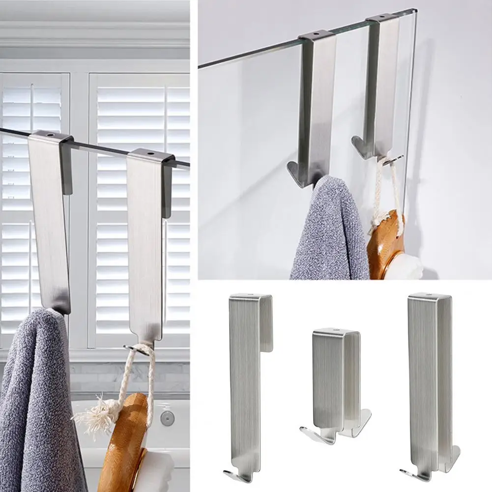 

Stainless Steel Towel Hook Bathroom Shower Door Hook Stainless Steel Double Side Hooks Glass Wall Towel Rack Bathroom Organizer