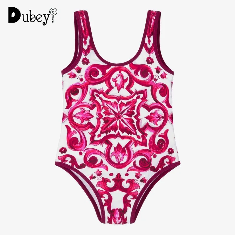 New Swimwear for Girls Brand Design Geometric One-piece Swimsuit Comfortable Children Bathing Suit Fashion Bikinis