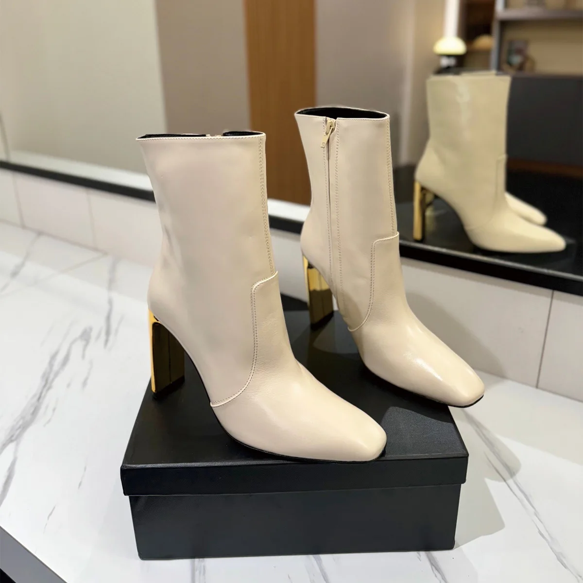 2026 High Quality Autumn Women Shoes Side Zipper High Heel Boots Chic Daily Ankle Boots ch24040251