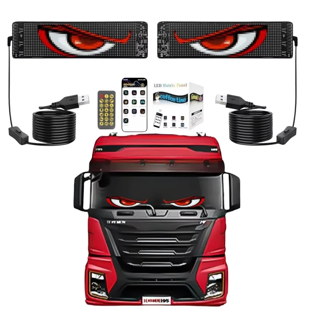 

2PCS Smart Programmable Devil Eyes Flexible Panel Light For Cars APP Control LED Matrix Display Screen Message Scrolling Light
