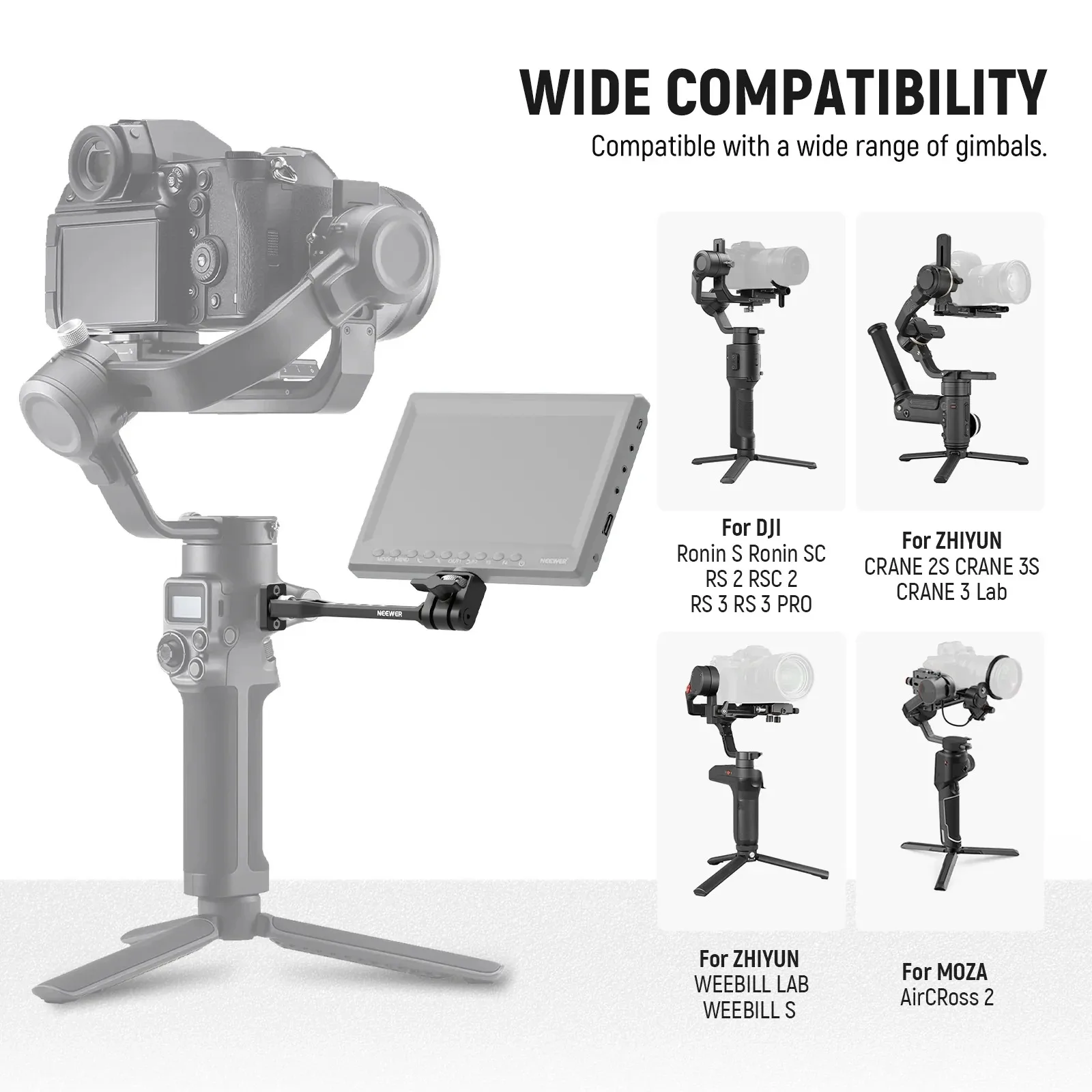 NEEWER Adjustable Field Monitor Mount for Gimbal Stabilizer 360° Rotating For DJI RS4 Pro RS3 RS2 RSC2