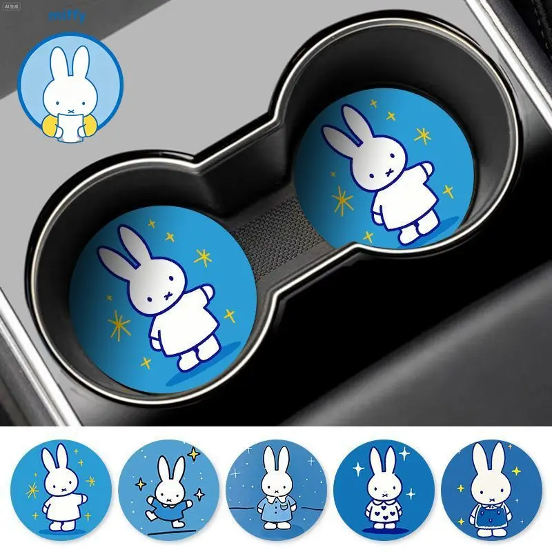 Креативные нескользящие подставки для автомобильных стаканов Kawaii Miffy Blue Car Coasters, универсальные, для декора интерьера автомобиля