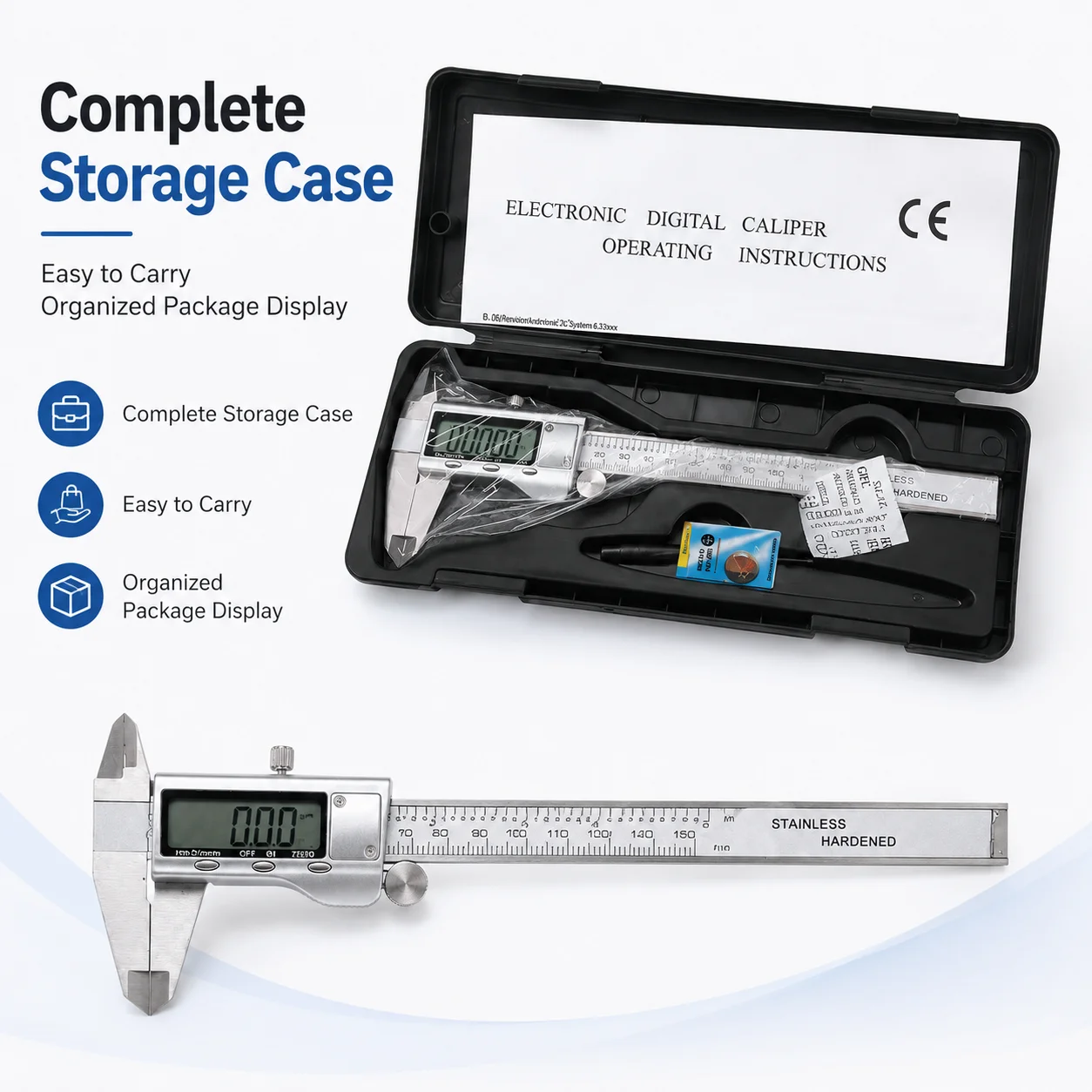 Digital Caliper, Upgraded 150mm/6 Inch Stainless Steel Vernier Gauge with Large LCD, Precision Measuring Tool for DIY Household