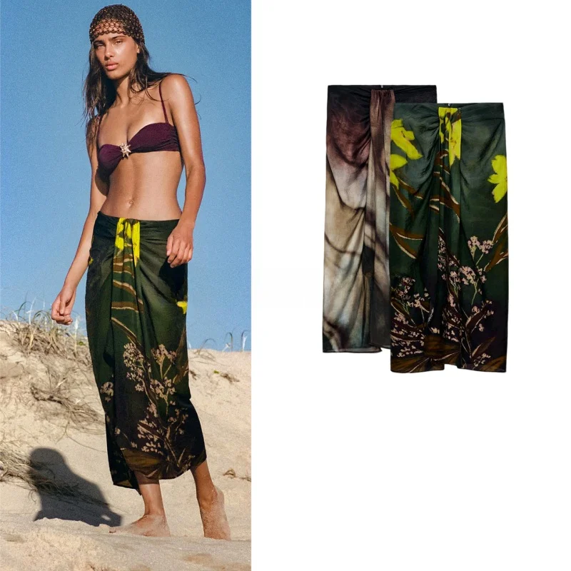 

Новая женская юбка-полусолнце с принтом в праздничном стиле, с завязками на талии, прямого кроя, свободного силуэта, из полиэстера, весна