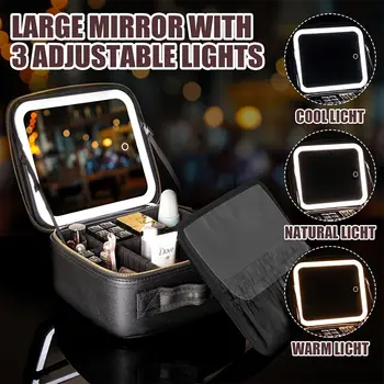 Cestovní taška na make-up s LED osvětleným zrcadlem a nastavitelným jasem, přenosná make-up taška 10 nejlepší prodej LED pouzdro na make-up - №9