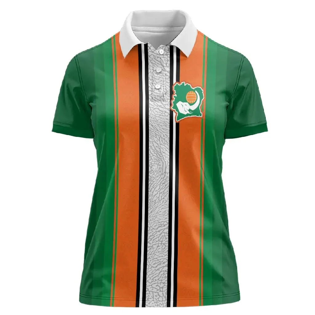 Women Ivory Coast Polo Shirt Flag Color Print Turn Down Collar Short Sleeve Casual Sportswear Travel Fashion Top Modern