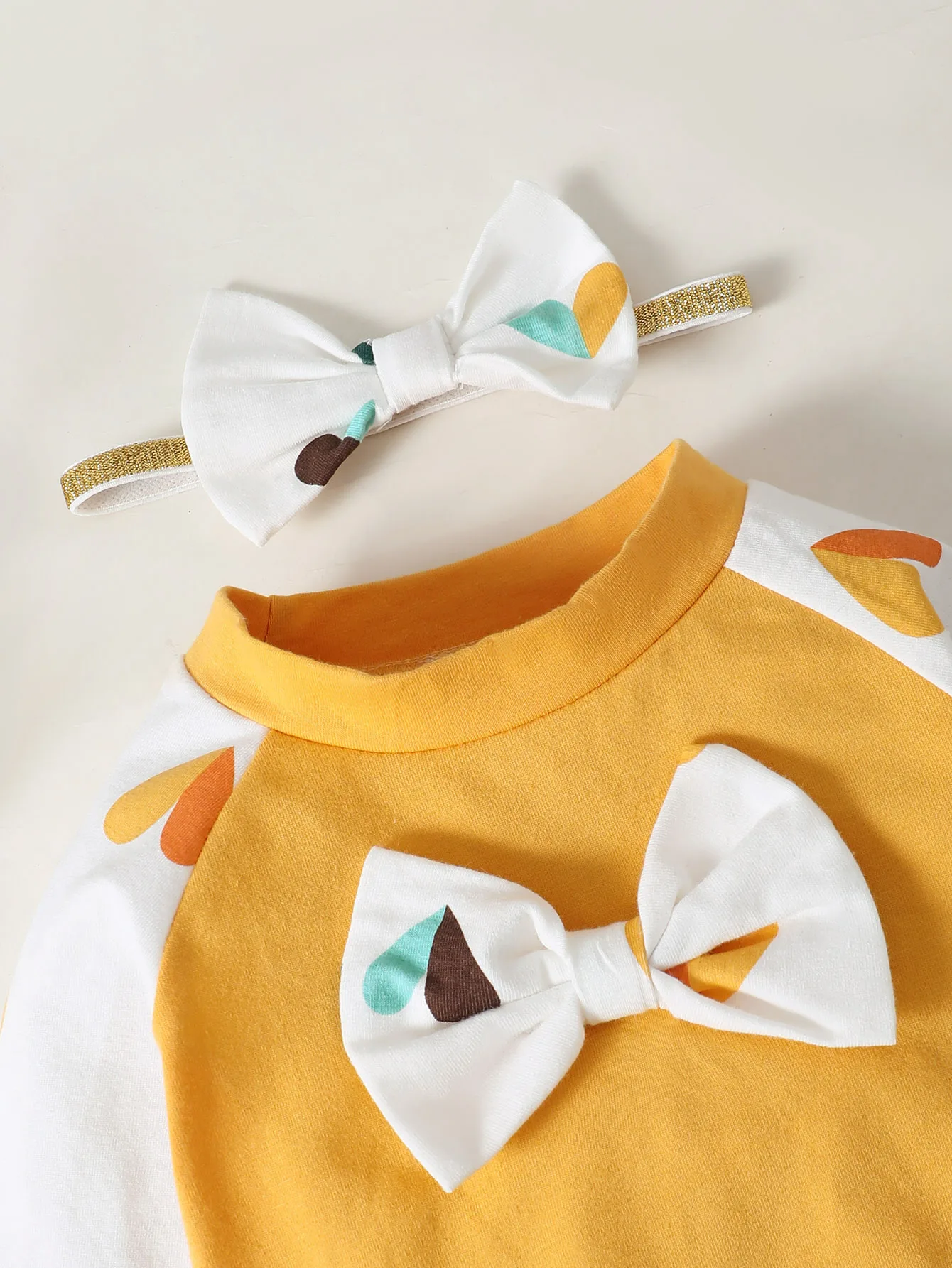 3 قطعة الوليد طفلة الخريف الملابس مجموعة القوس اللون حظر طويلة الأكمام أعلى الحب القلب السراويل أزياء وتتسابق للأطفال الصغار 0-12 متر #2