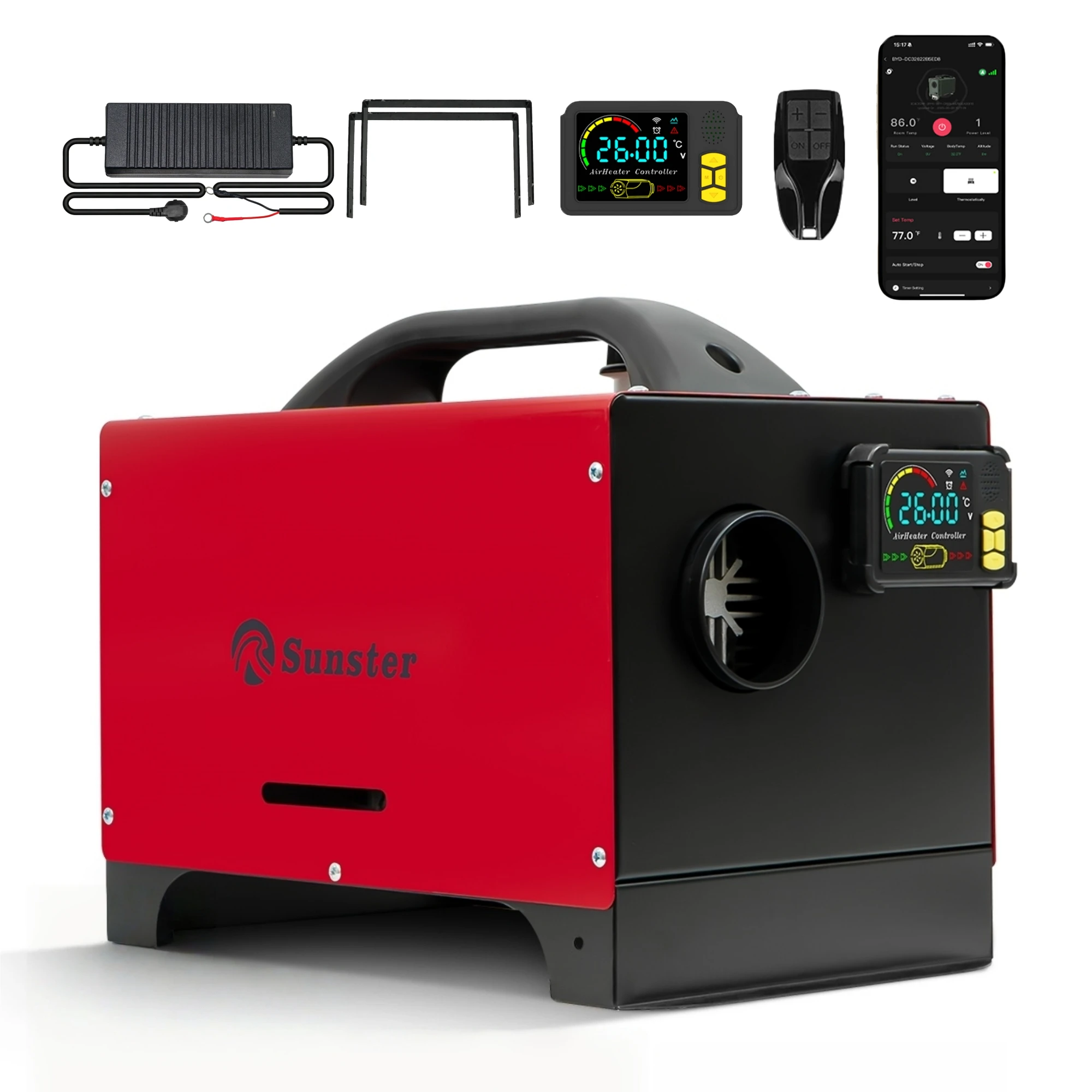 8 kW 12 V/24 V/220 V Dieselheizung mit Bluetooth-App und LCD-Fernbedienung, Basishalterung, leise Standheizung für Wohnmobil-Autogarage