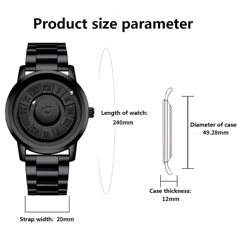 Men's Cool Magnetic Suspension Ball Watch Black Technology Creative Personality Fashion Sports Watch