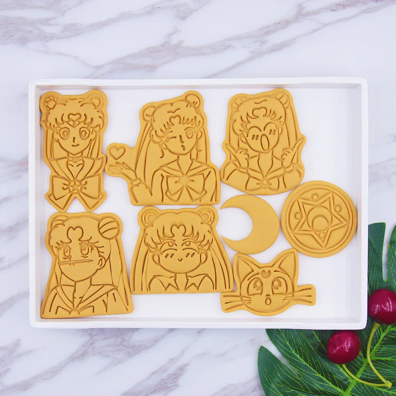 Cute Anime Sailor Moon Biscuit Mold Pastry Cutter Set Cartoon Bakery Tools Kitchen Baking Accessories Reusable Bakeware Cookies - view 2