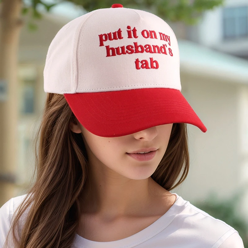 ''Put It On My Husband's Tab'' Letter Embroidery Baseball Cap Curved Brim Dad Hat Women Casual Party Outdoor Sun Protection Hat