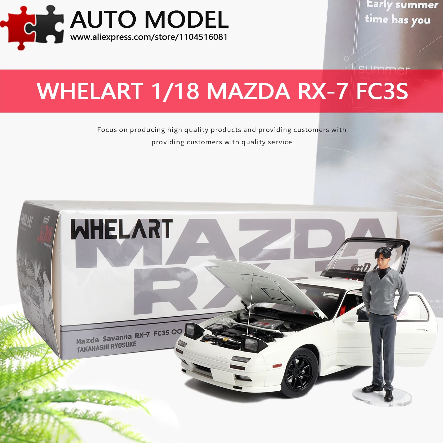 Whelart 1:18 Mazda Rx-7 Fc3S Initial D Edição de 30 Anos Retsuke, Carros em Miniatura de Metal para Coleção, Brinquedo para Adultos