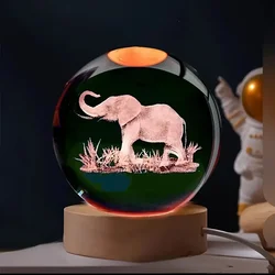 1pc Elephant 3D laser carved crystal ball with LED color lamp holder, living room bedroom home decoration decoration glass ball