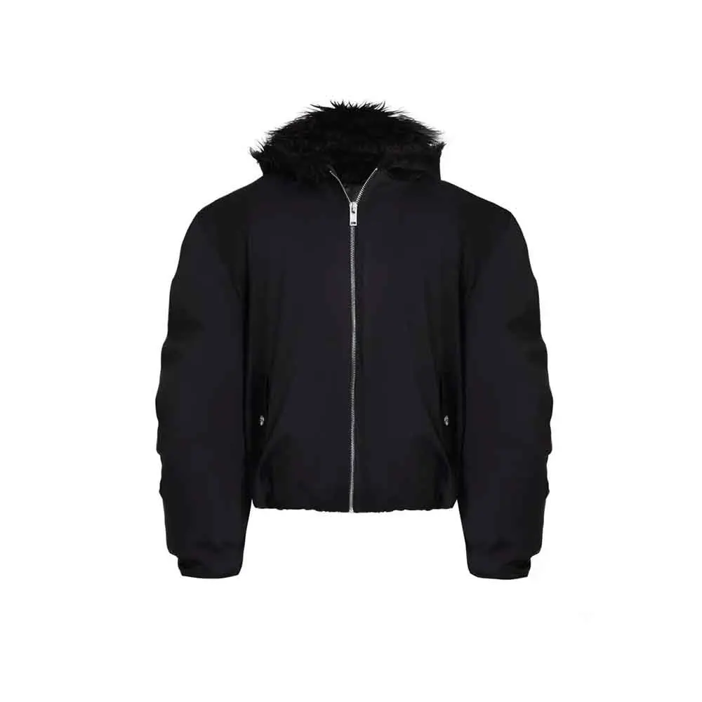 Mens Winter Jacket Furry Patchwork Hooded Cotton Jacket Fashion Casual Outdoor Versatile Comfortable Outerwear Coat 2025 New