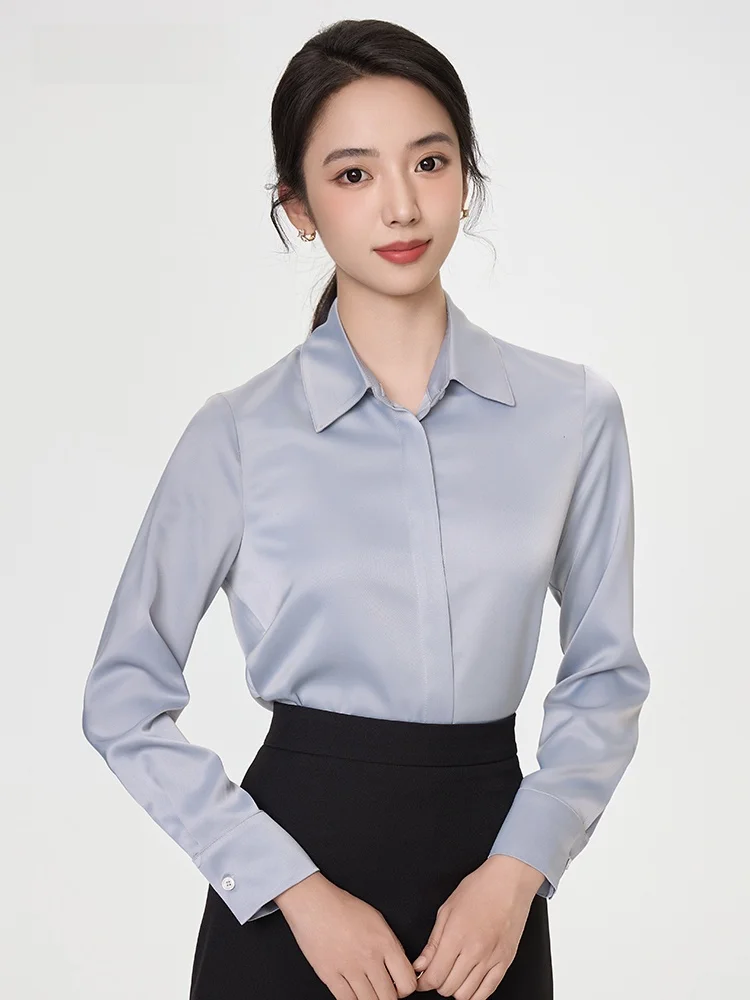 

Profional Blue ey Long Sve irt for Women Anti-Wrinkle Commute Interview Inner Wear Polyester Fiber Busin Formal
