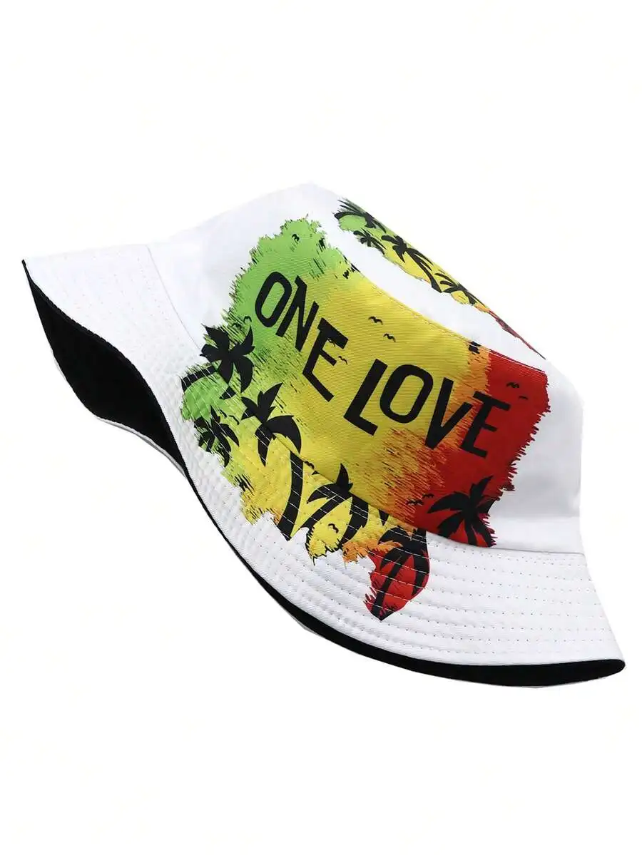 Fashionable Holiday One Love Style Printed Bucket Hat, Outdoor Casual Sun Protection Fishing Cap, Jamaica Hat,Summer,Beach