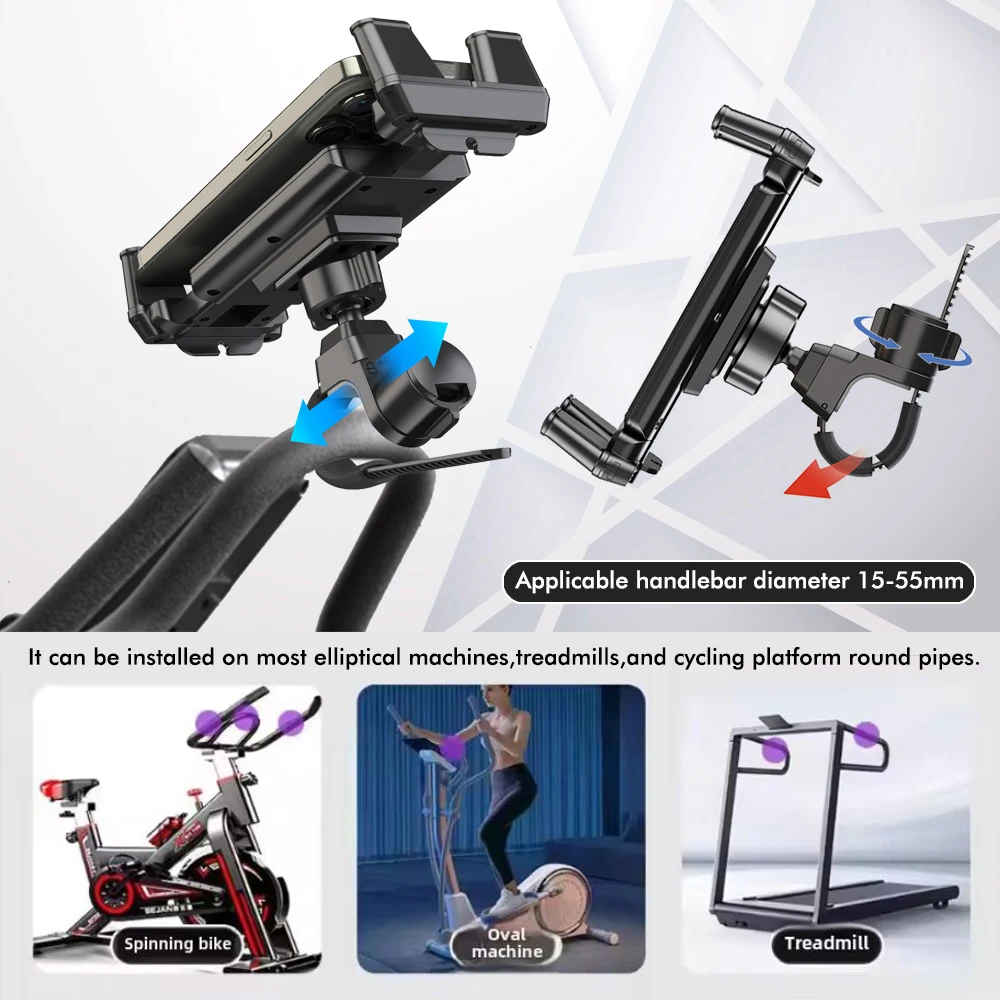 New Handlebar Phone/Tablet Mount 360 Degree Rotation Suitable for Spinning Bike/Oval Machine/Treadmill ETC.