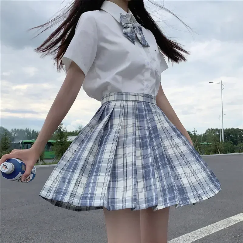 Uniforme escolar japonés JK, conjunto de camisa y falda a cuadros, Falda plisada de manga corta para estudiantes de Corea del Sur, Seifuku para niña