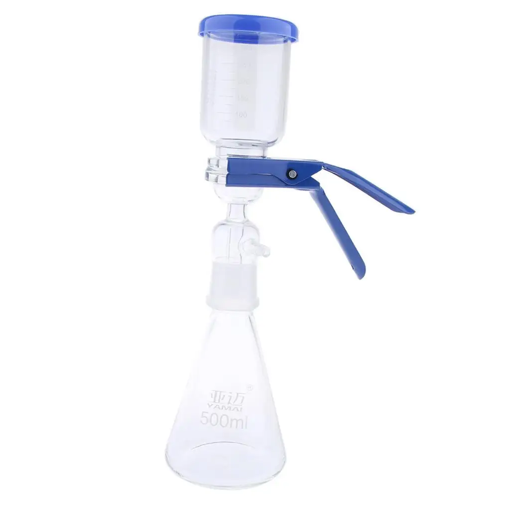 Laboratory Glass Filter Flask 500ml Filtration Apparatus with Aluminum Clamp Suitable for Membrane Filters for Microbiology