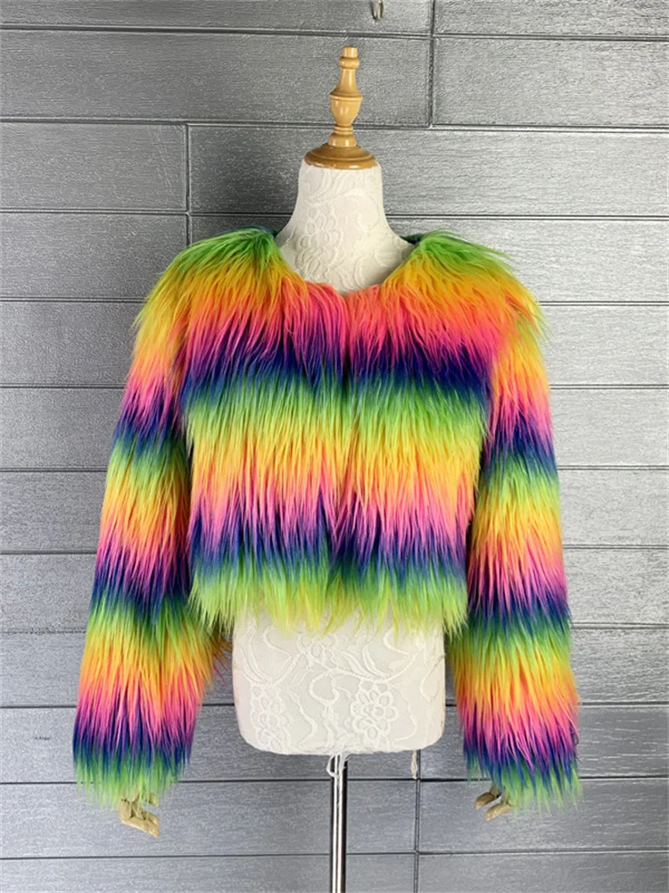 

Faux Fur Winter Jacket for Women 2023 Tie Dye Long Sleeve Faux Fur Coat Female Fashion O Neck Coats and Jacket Women