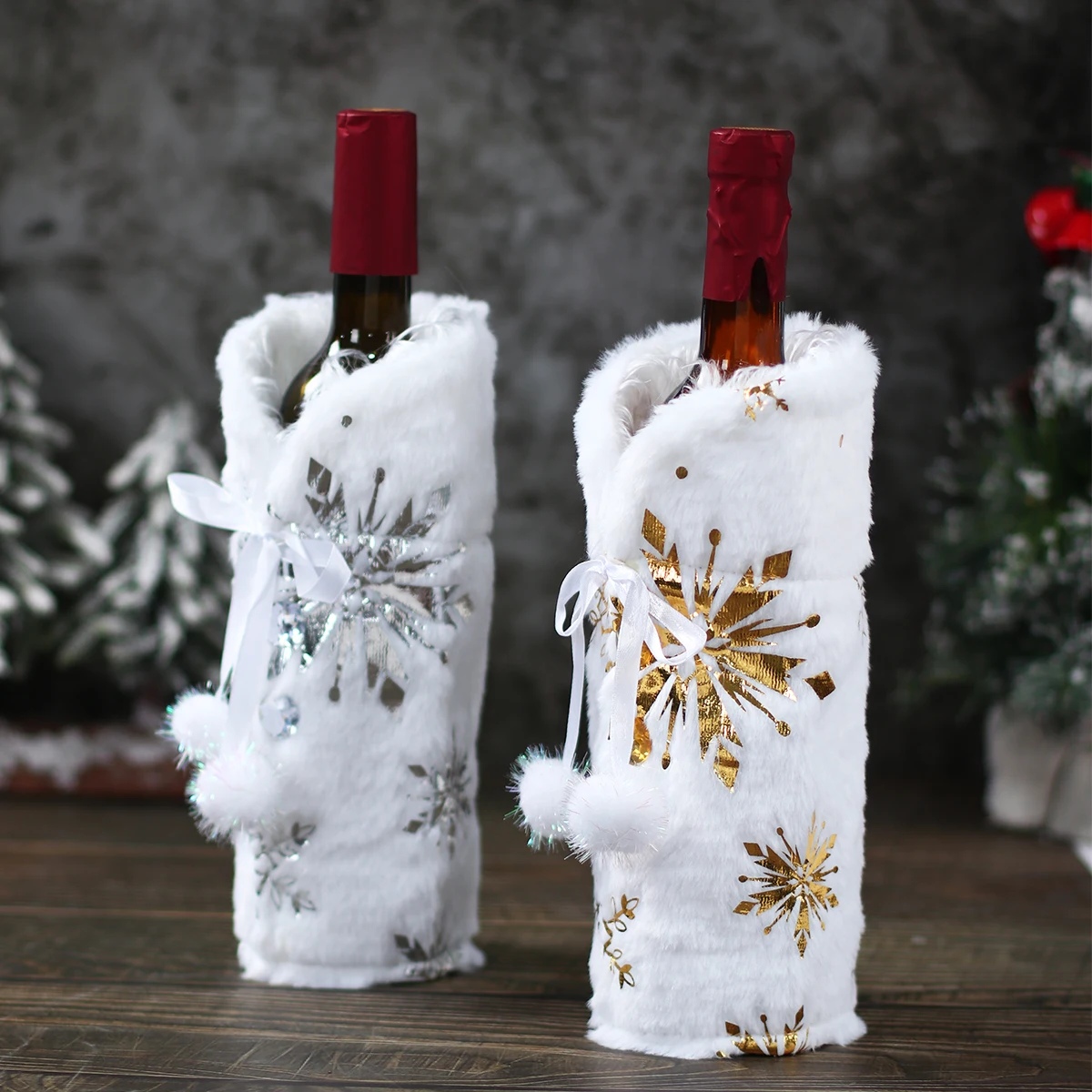 QIFU-Juego de botellas de vino navideñas, decoración navideña para el hogar, adornos de Papá Noel, regalos de Navidad, Año Nuevo 2023, 2024