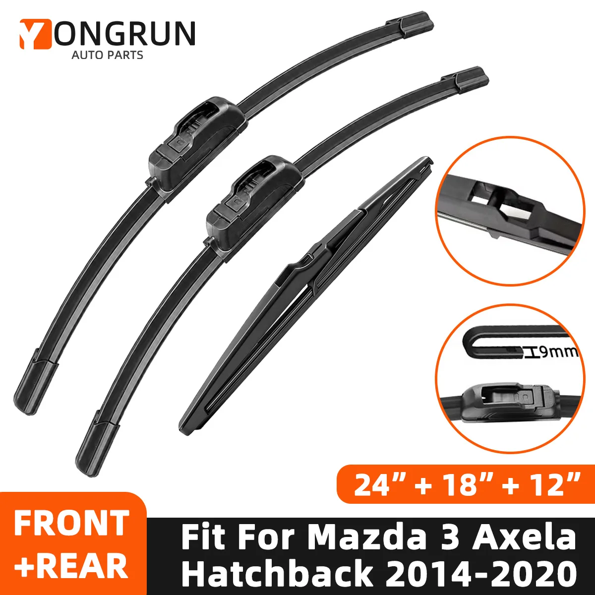 Auto-Windschutzscheiben-Wischerblätter aus Gummi für Mazda 3 Axela Hatchback 24"18"12" 2014 - 2018 2019 2020 – Detail 1