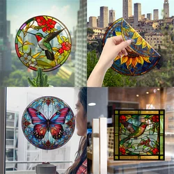 New Antique Color Dyed Hummingbird Iris Japonica Window Glass Electrostatic Sticker Detachable Decorative Film Home Decorations