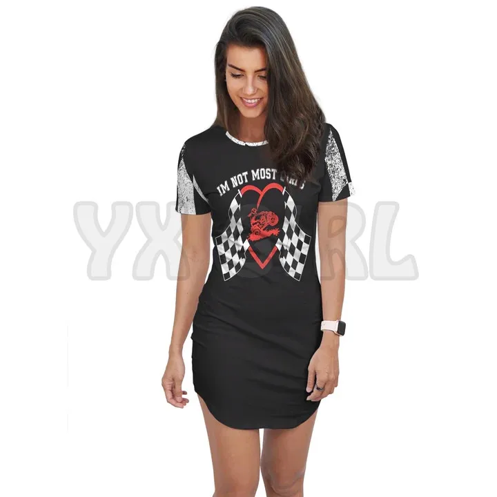 YX GIRL I'M NOT MOST GIRLS DRAG RACING  3D All Over Printed T-SHIRT DRESS Sexy Summer Women Casual Dresses