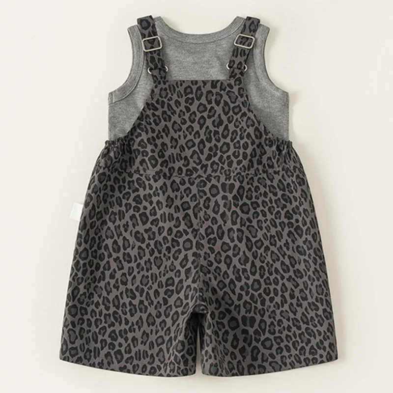 Summer Toddler Boutique Outfits Girls Korean Fashion Print Sleeveless Tops+Overalls Baby Clothing Sets Kids Luxury Clothes B438