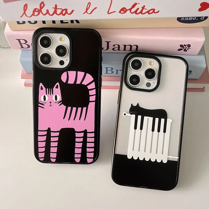 

Piano Cat 2.0 Acrylic Black Border Magnetic Phone Case Cover for IPhone 12 13 14 15 16 Pro Max Case