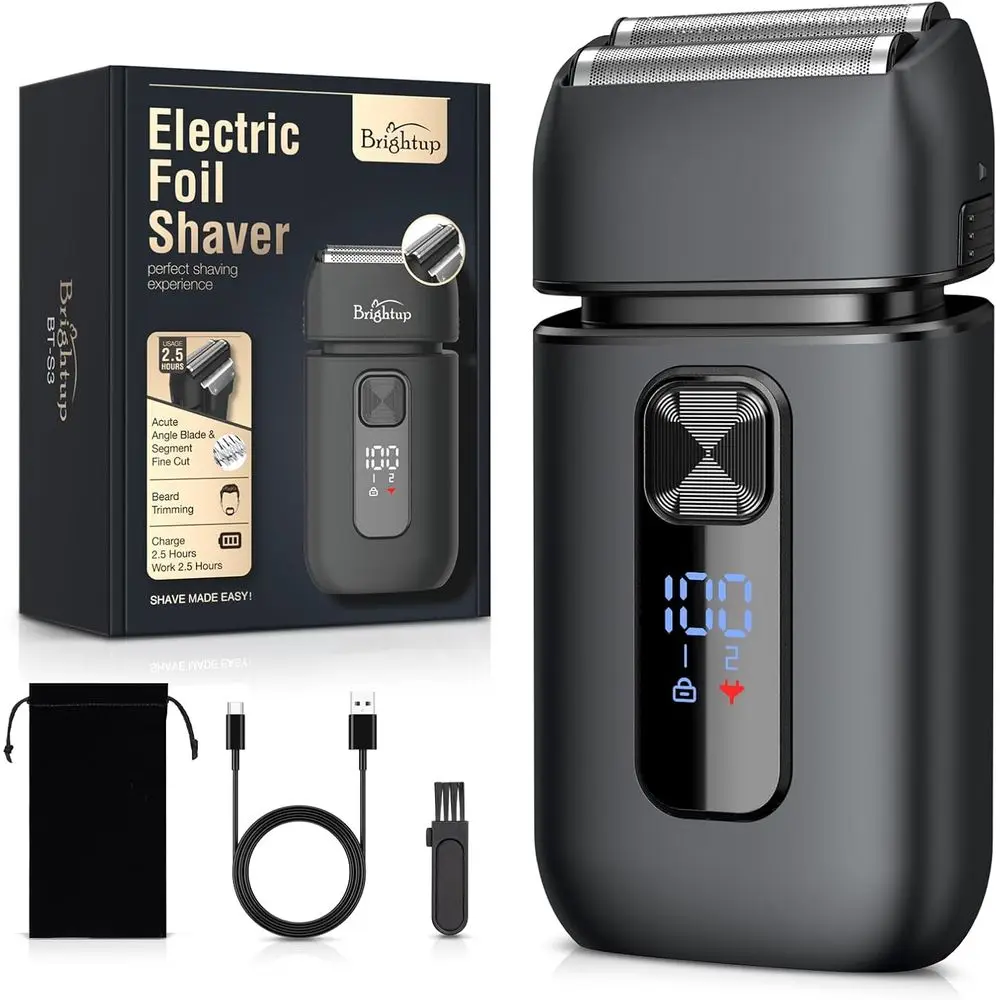 

Мужская электробритва - для влажного/сухого бритья, точное бритье, блокировка для путешествий, LED-дисплей, водонепроницаемость IPX6