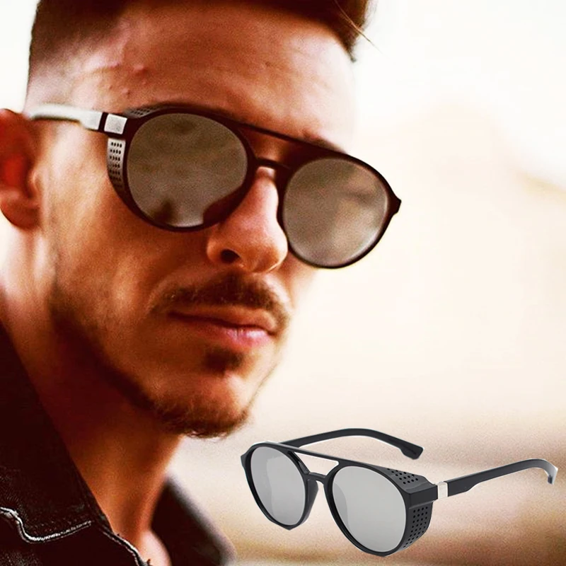 Metal Steampunk Sunglasses Men's Fashion Round Frame Glasses Brand Designer Vintage Sunglasses High Quality Oculos De Sol UV400