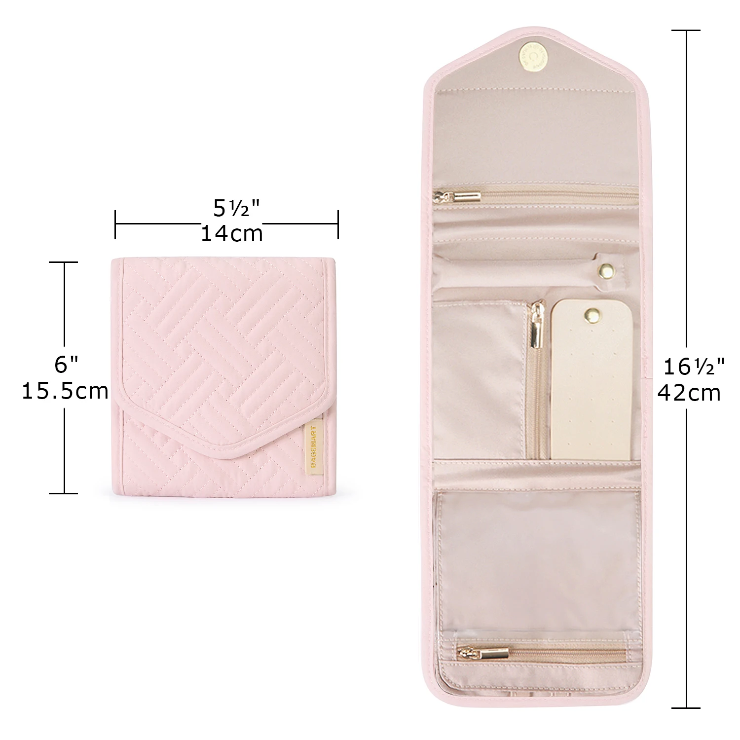 BAGSMART Women Jewelry Storage for Roll Foldable Portable Jewelry Box Travel Ring Necklace Bracelet Earrings Holder Light Pink