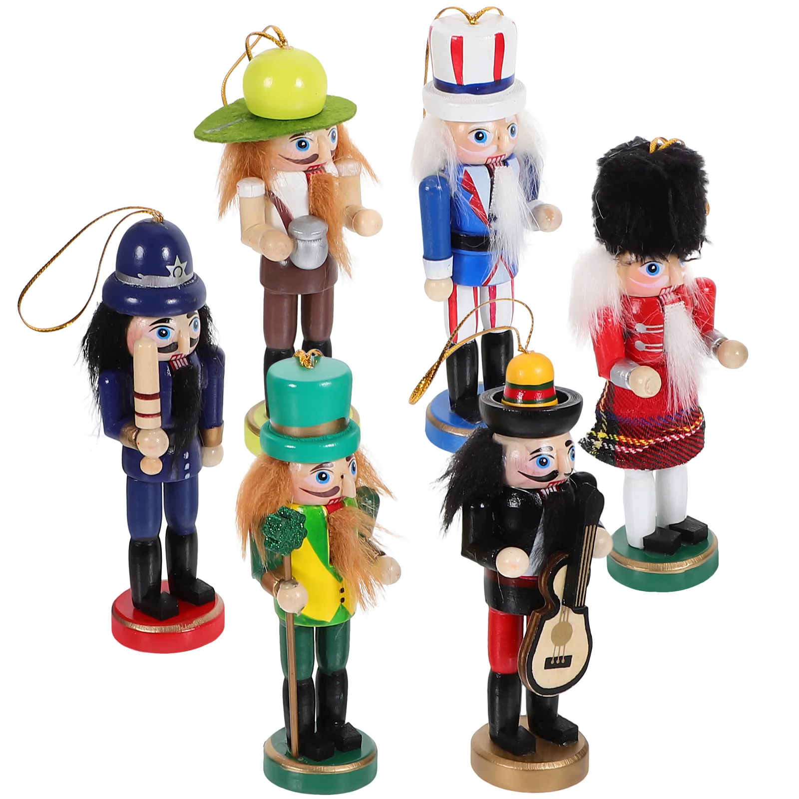 

6pcs Nutcracker Soldier Wooden Craft Christmas Decor Xmas Desktop Ornament Handmade Wooden Puppets Festive Home Office