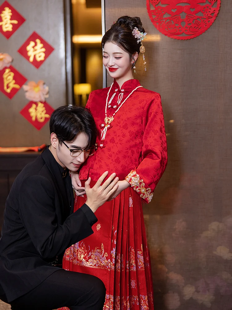 

Red New Chinese Sle Materni Qipao Dr Set Wedding Ceremony Drinking Ceremony Qipao Dr for plus Size Women