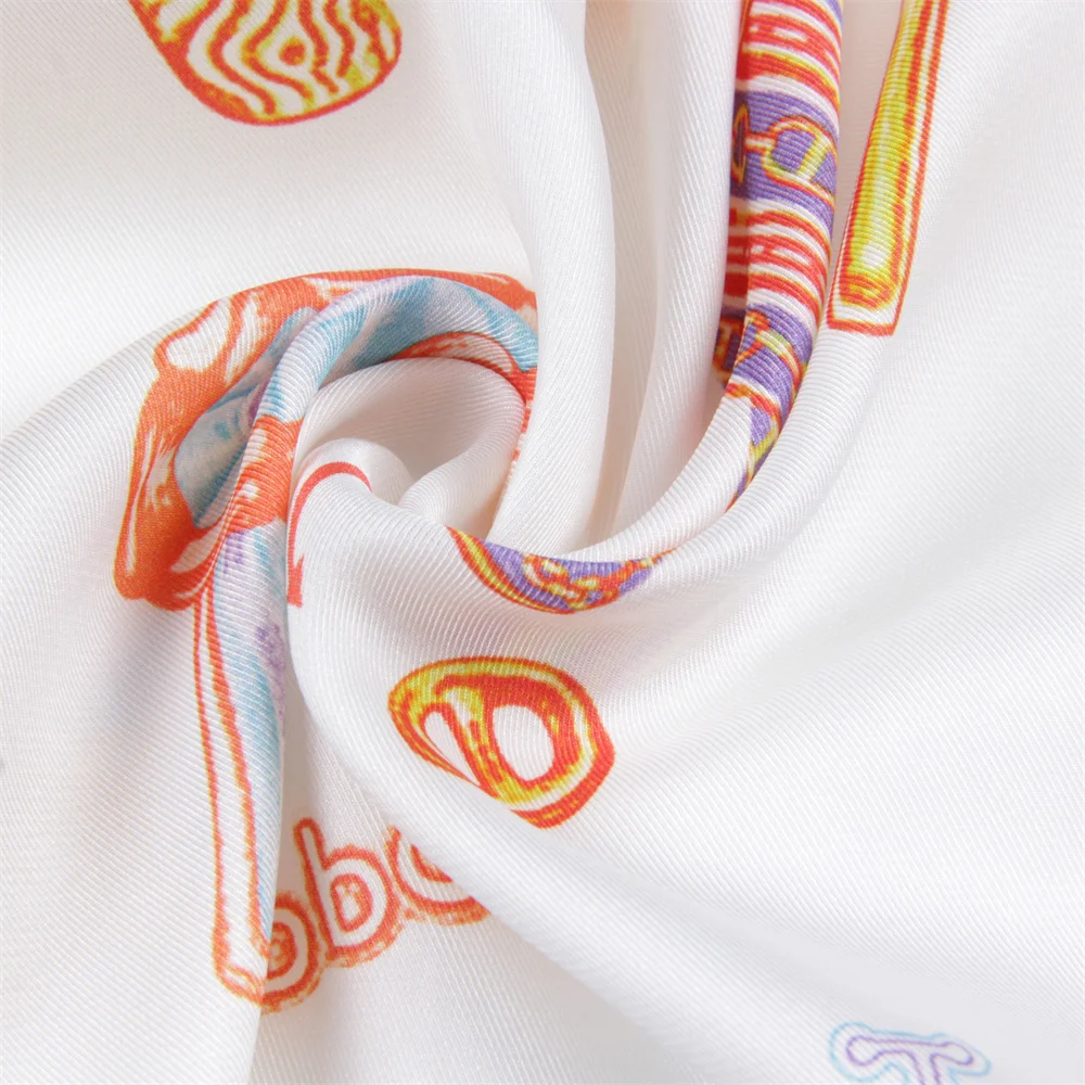 POBING ม้วนผ้าไหมผ้าพันคอผู้หญิงไอศกรีมคู่ด้านข้างพิมพ์ผ้าพันคอสแควร์ Wraps Echarpes Foulards Femme Hijab 70 ซม.