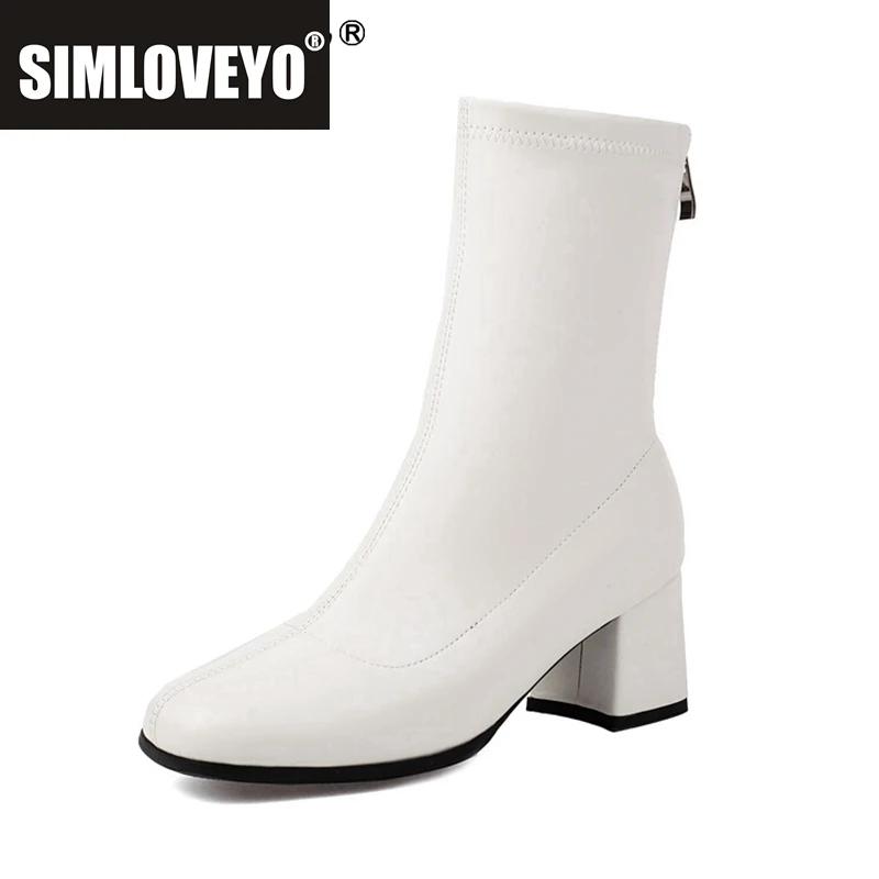 

SIMLOVEYO/Модные ботинки до середины икры из искусственной кожи на массивном каблуке 6 см, осенняя нескользящая обувь, большой размер 46, 47, 48 US17, серебро