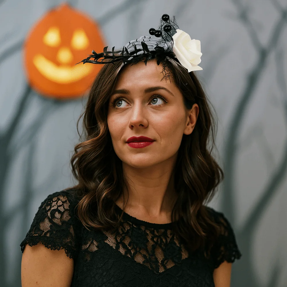 Rose Flower Halloween Headband Bat Skull Branch Hair Hoop Photographic Props Gothic Halloween Flower Crown Ghost Festival