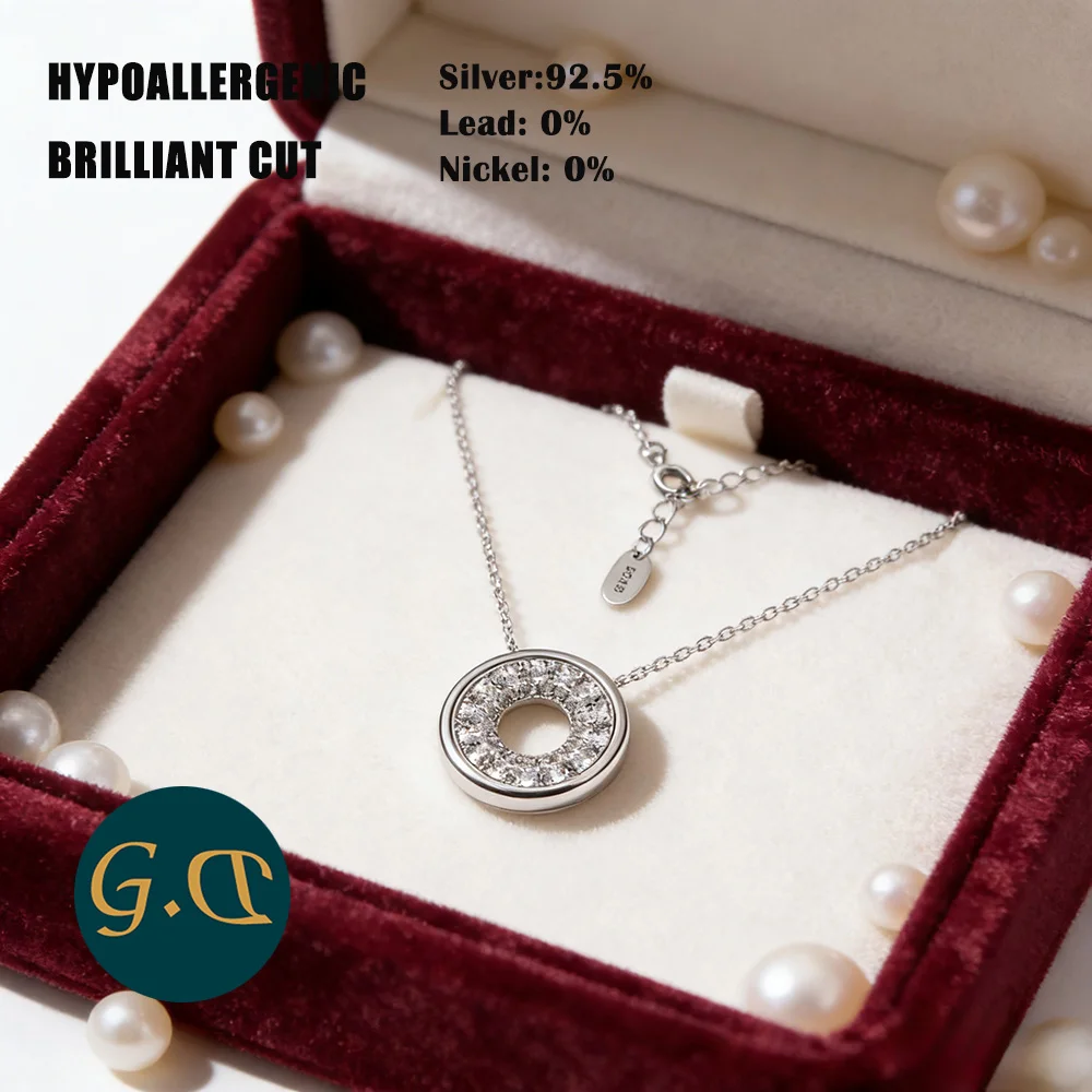 

1.53 CTW Moissanite Circle Pendant Necklace Women 925 Sterling Silver Minimalist New Halo Sparkling Fashion Jewelry Gift
