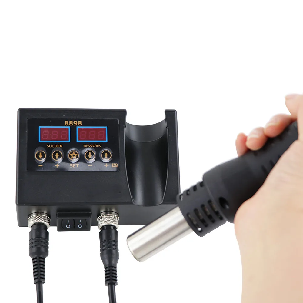 2 in 1 Soldering Station Digital Display Hot Air Gun Solder Iron 8898 Adjustable Temperature Welding Rework Repair Tools Kit