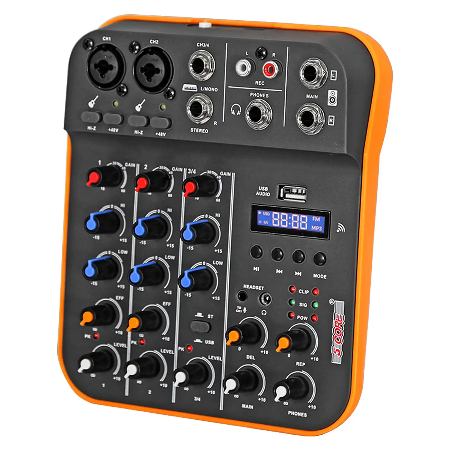 

5 Core Audio Mixer 4 Channel DJ Equipment with Bluetooth USB Sound Board Console MX 4CH ORG
