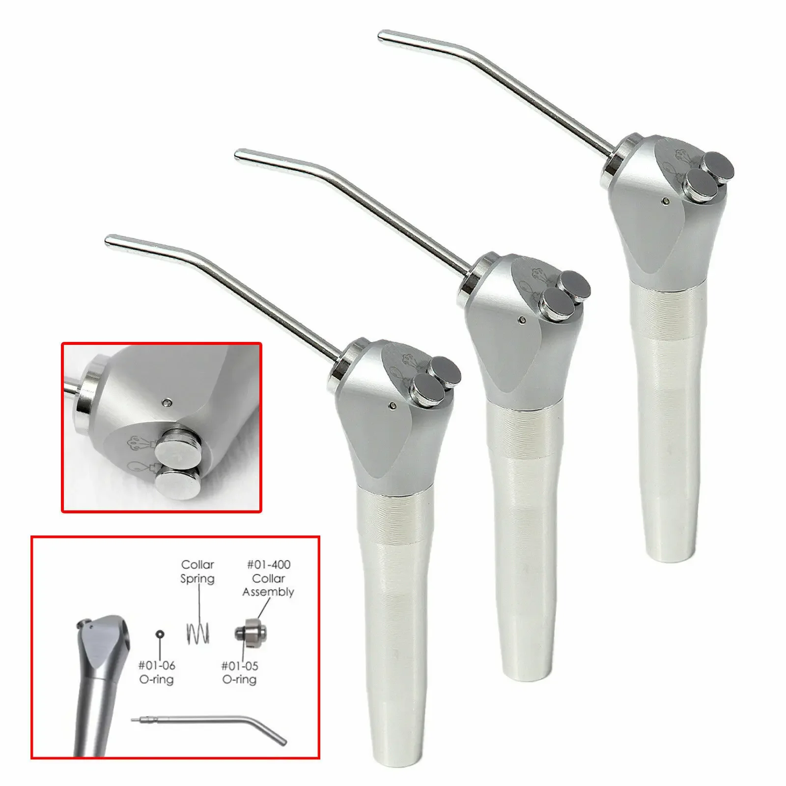 3PCS Dental 3 Way Air Water Syringe Triple Spray Handpiece with 6 Nozzles Tips Tubes